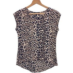 Leopard Cheetah Animal Print Chiffon Cap Sleeve Top Size Extra Small XS Like New
